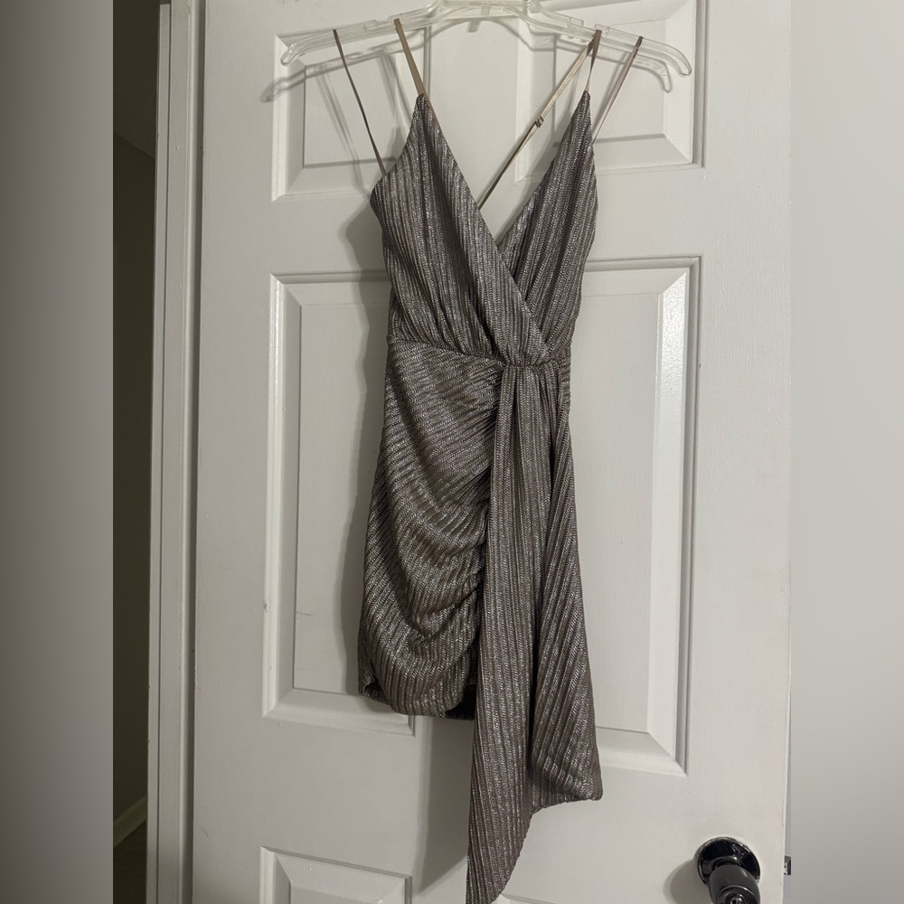 Luxxel Shimmering Silver Mini Dress